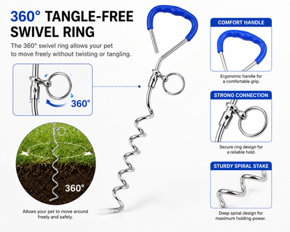 Spiral Dog Tie-Out Stake with Comfort Grip Handle